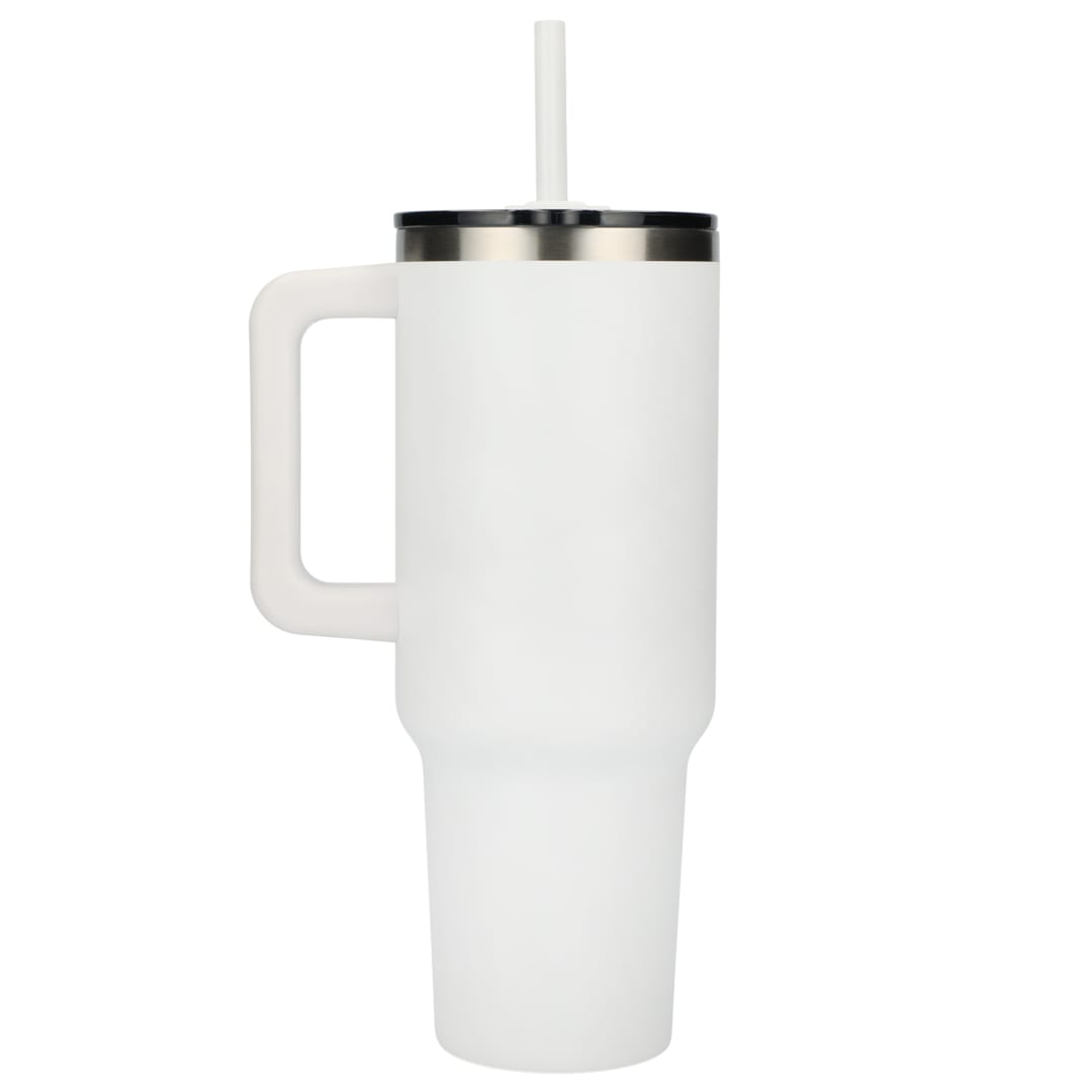 Rear View of White Pinnacle Recycled Travel Tumbler with Straw 40oz plain