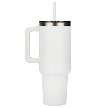 Rear View of White Pinnacle Recycled Travel Tumbler with Straw 40oz plain