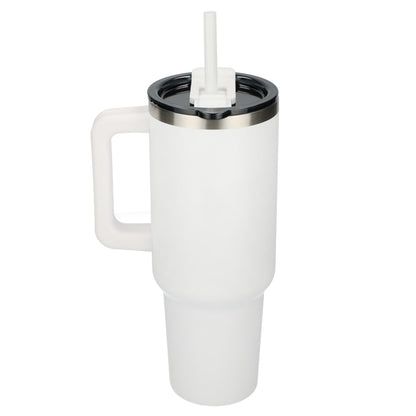 Rear View of White Pinnacle Recycled Travel Tumbler with Straw 40oz plain