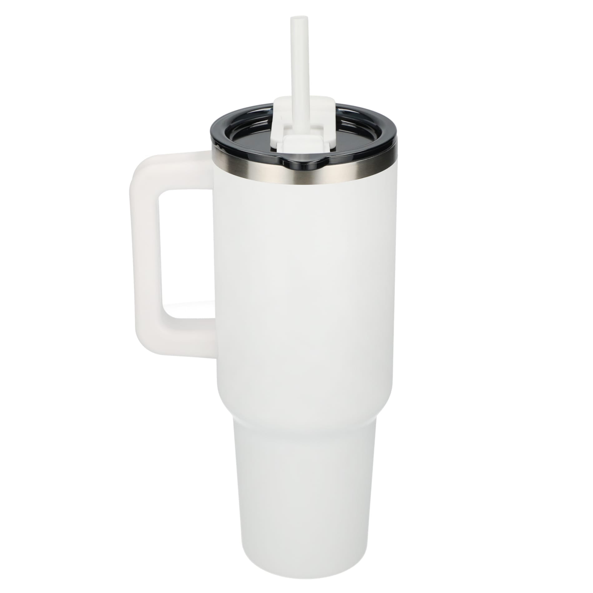 Rear View of White Pinnacle Recycled Travel Tumbler with Straw 40oz plain