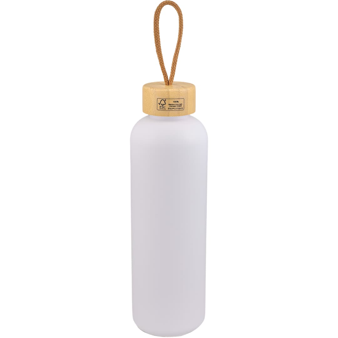 Rear View of White Tania Recycled Bottle w/ FSC® Bamboo Lid 26oz