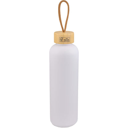 Rear View of White Tania Recycled Bottle w/ FSC® Bamboo Lid 26oz