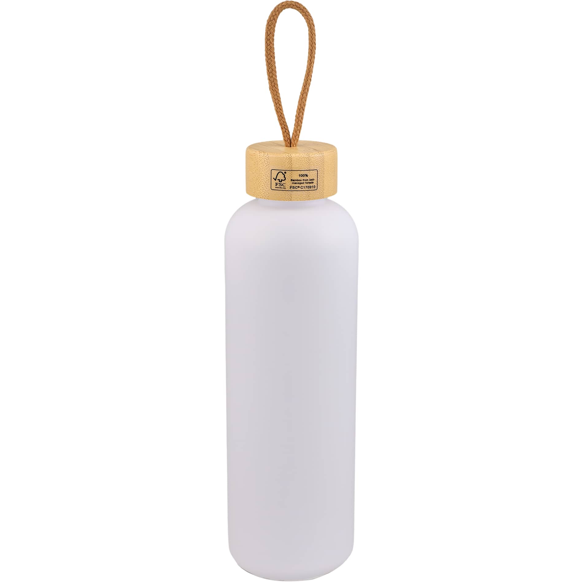 Rear View of White Tania Recycled Bottle w/ FSC® Bamboo Lid 26oz