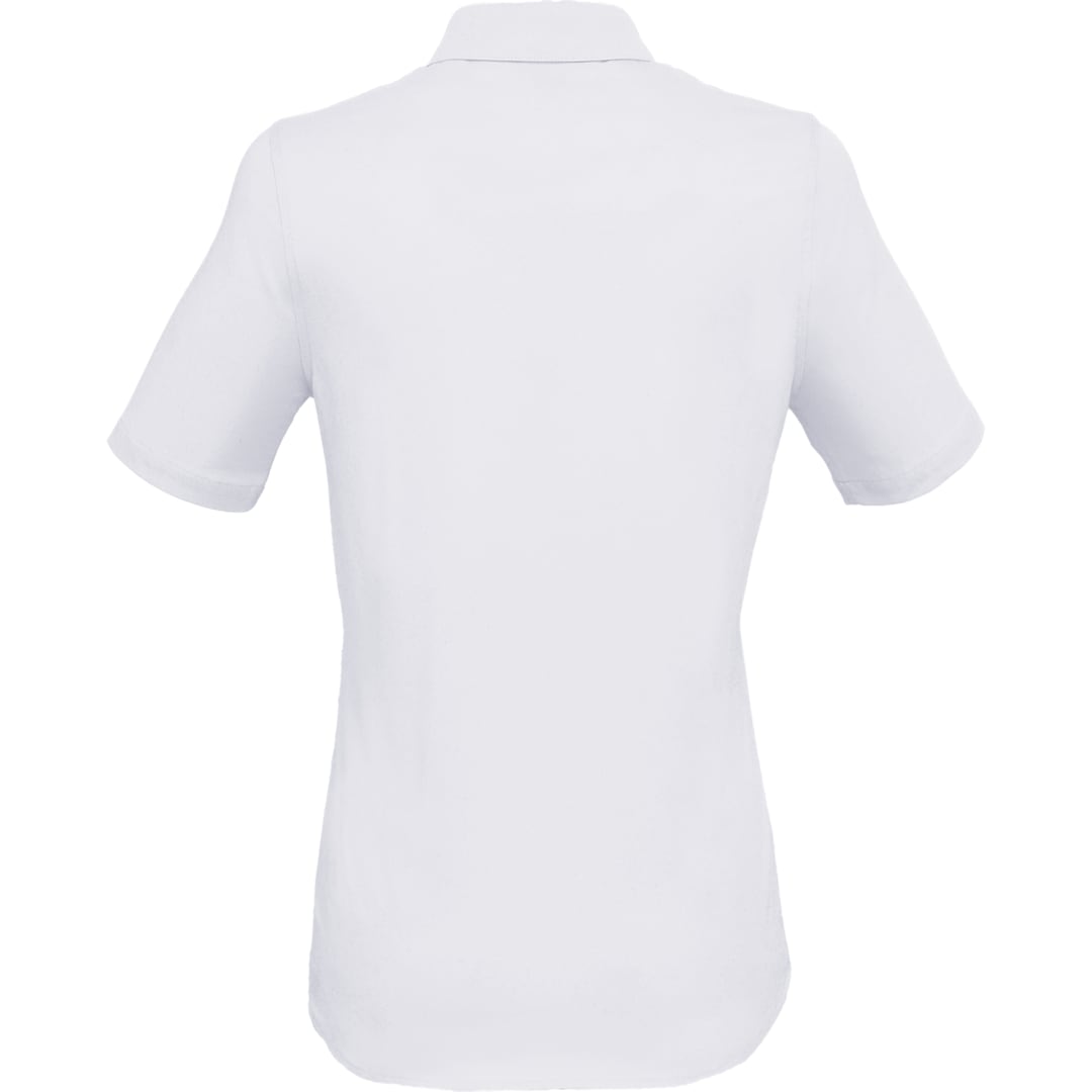 Rear View of White TATRA Eco Short Knit Button Up Sleeve Shirt - Women's plain
