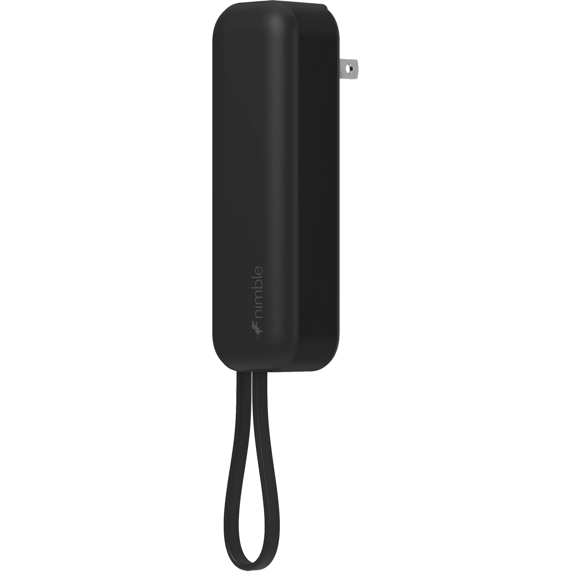 Right View of Black Wally Pro 20 5000 mAh Powerbank and Wall Charger plain