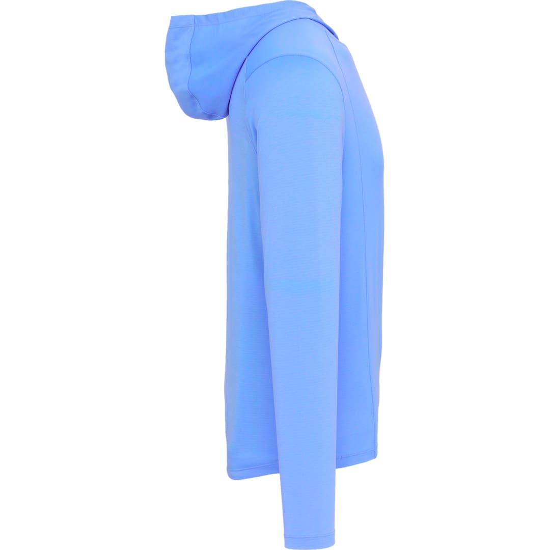 Right View of Blue IZU Everthing Performance Hoodie - Men's plain