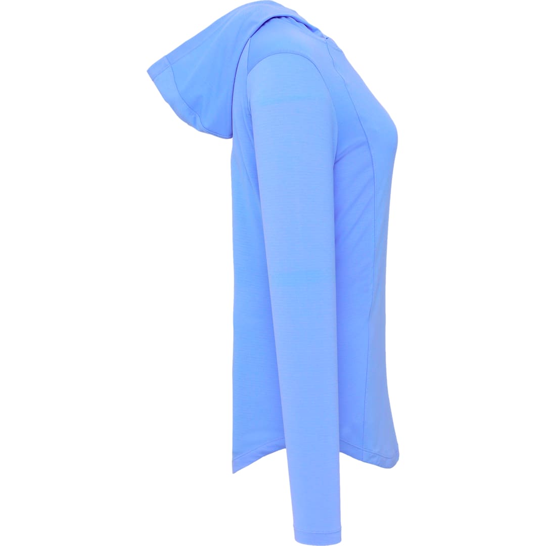 Right View of Blue IZU Everything Performance Hoodie - Women's plain