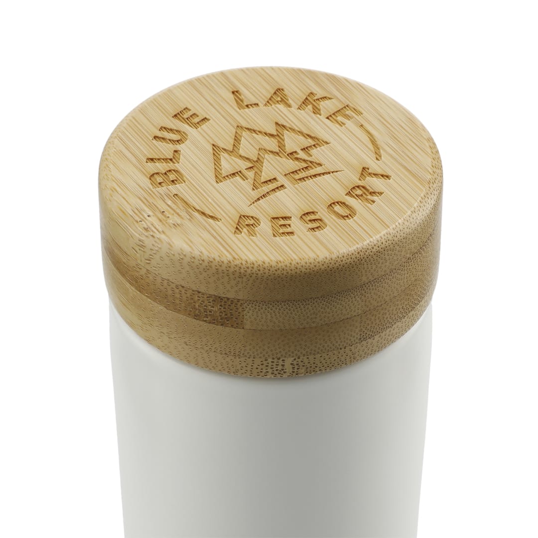 White Arlo Ceramic Tumbler with Bamboo lid 11oz