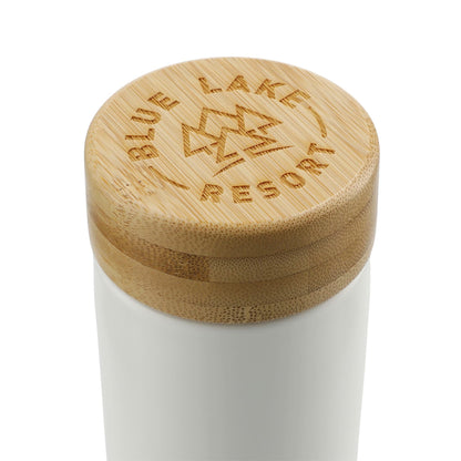 White Arlo Ceramic Tumbler with Bamboo lid 11oz