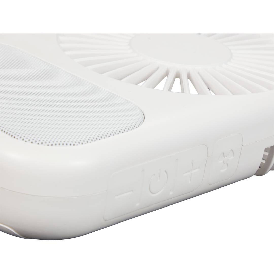 White Audio Breeze Desktop Fan with Bluetooth Speaker