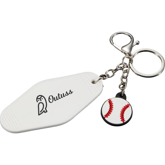 White Baseball Motel Keychain