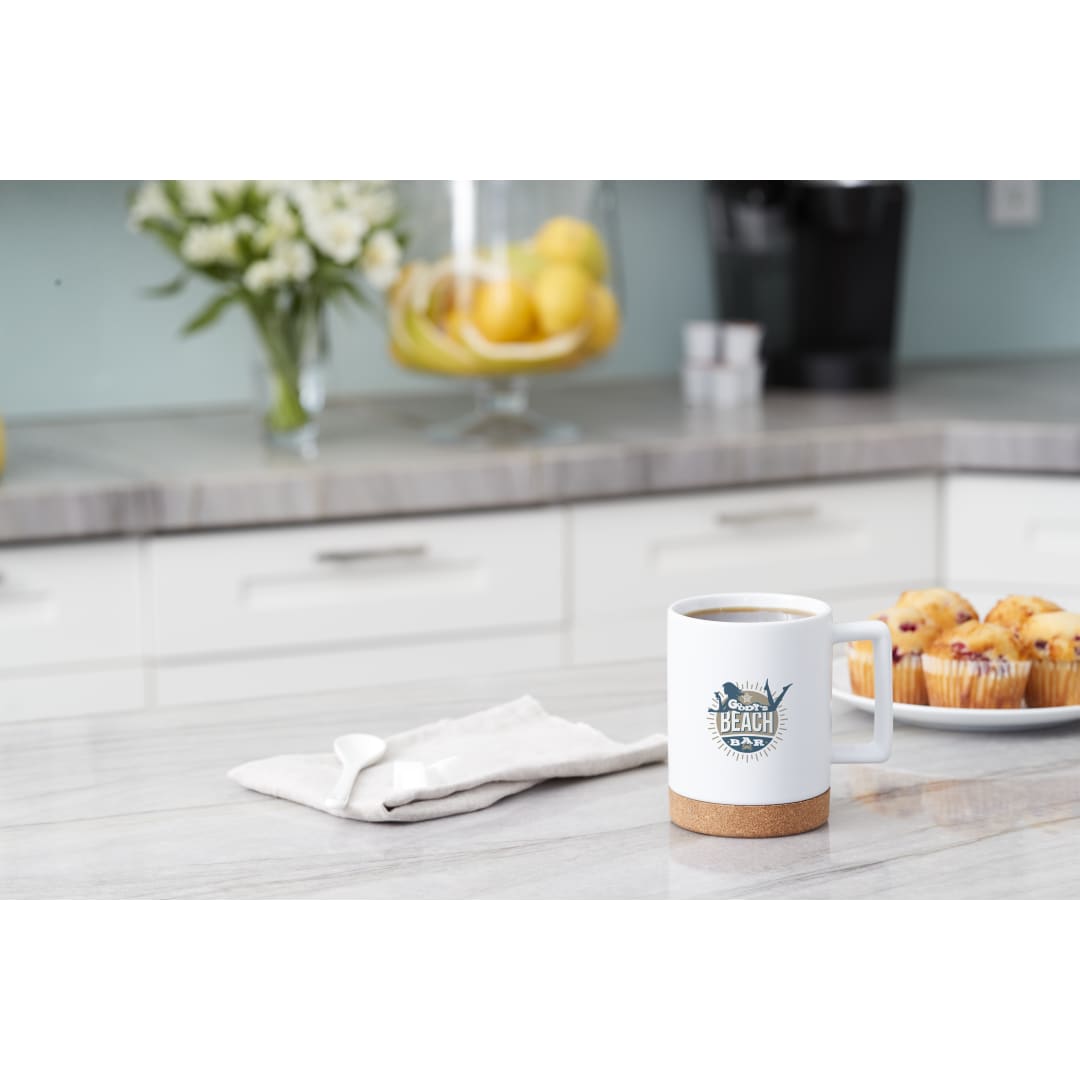 White Bates 15oz Ceramic Mug w/ Cork Base