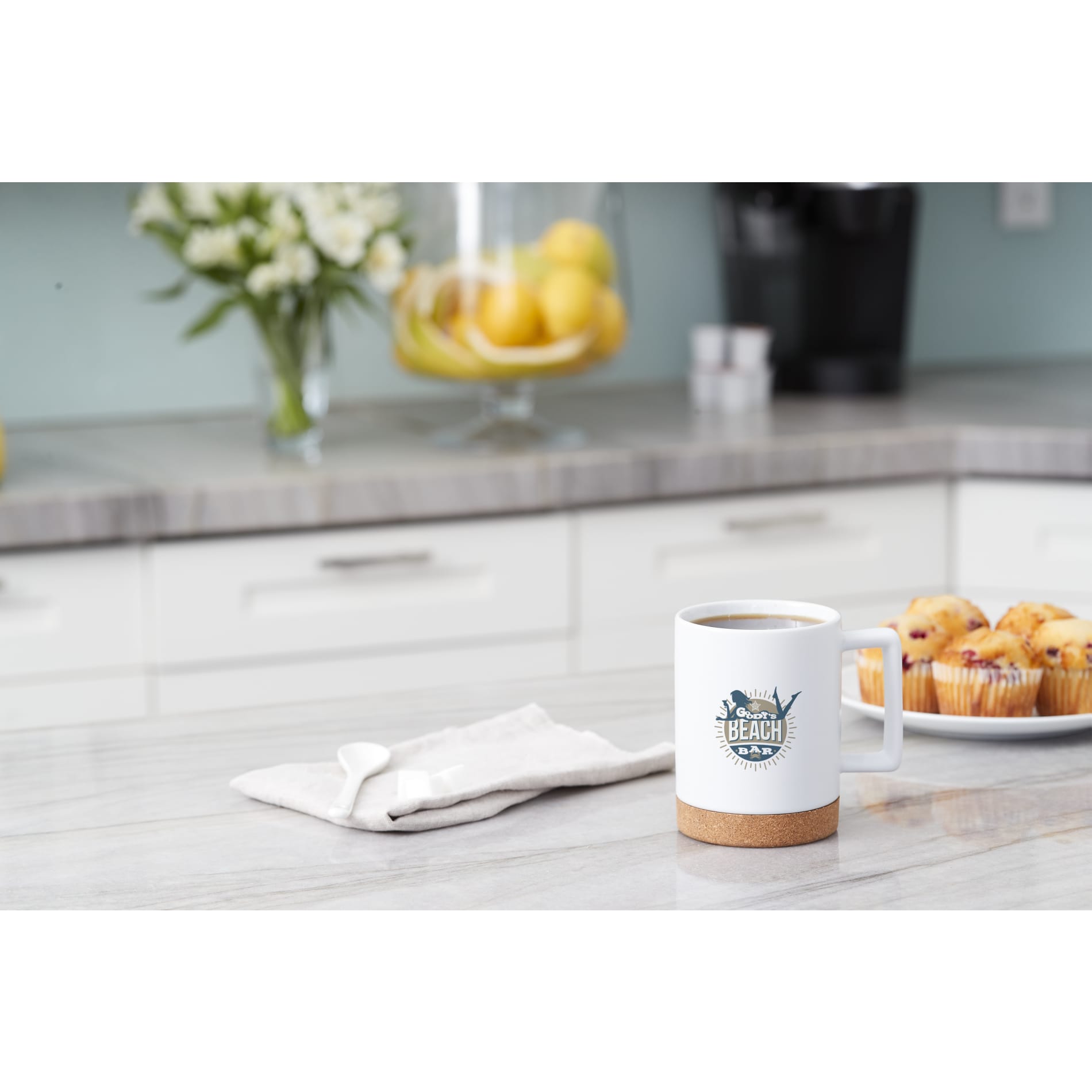 White Bates 15oz Ceramic Mug w/ Cork Base