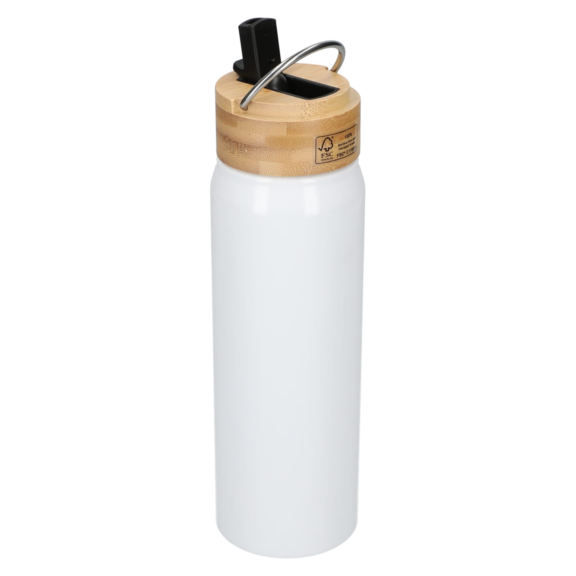 White Billy 26oz ECO Aluminum Bottle w/ FSC® Bamboo Lid plain