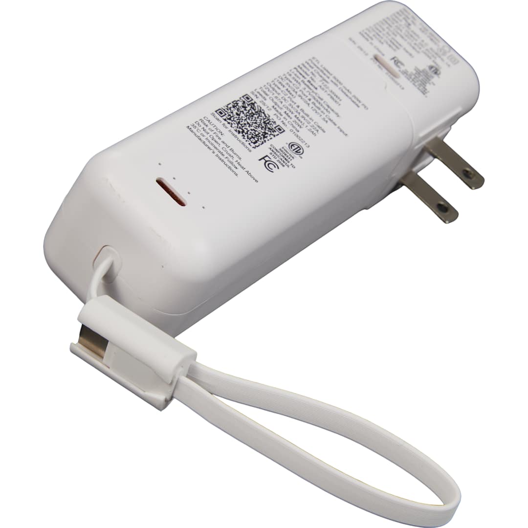 White ETL Listed 5000 mAh 20W PD Power Bank with AC Plug