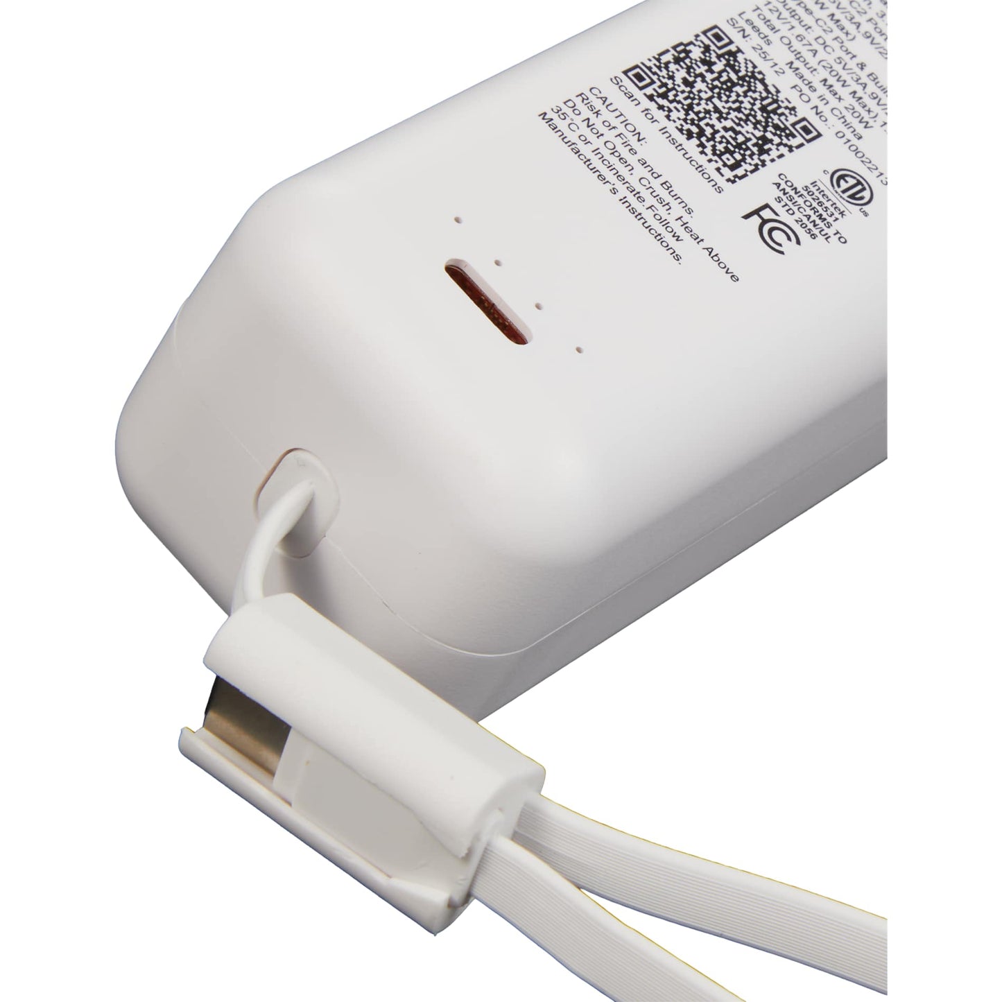 White ETL Listed 5000 mAh 20W PD Power Bank with AC Plug