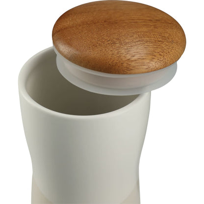 White Reno Double Wall Ceramic Tumbler w/Wood Lid 10oz