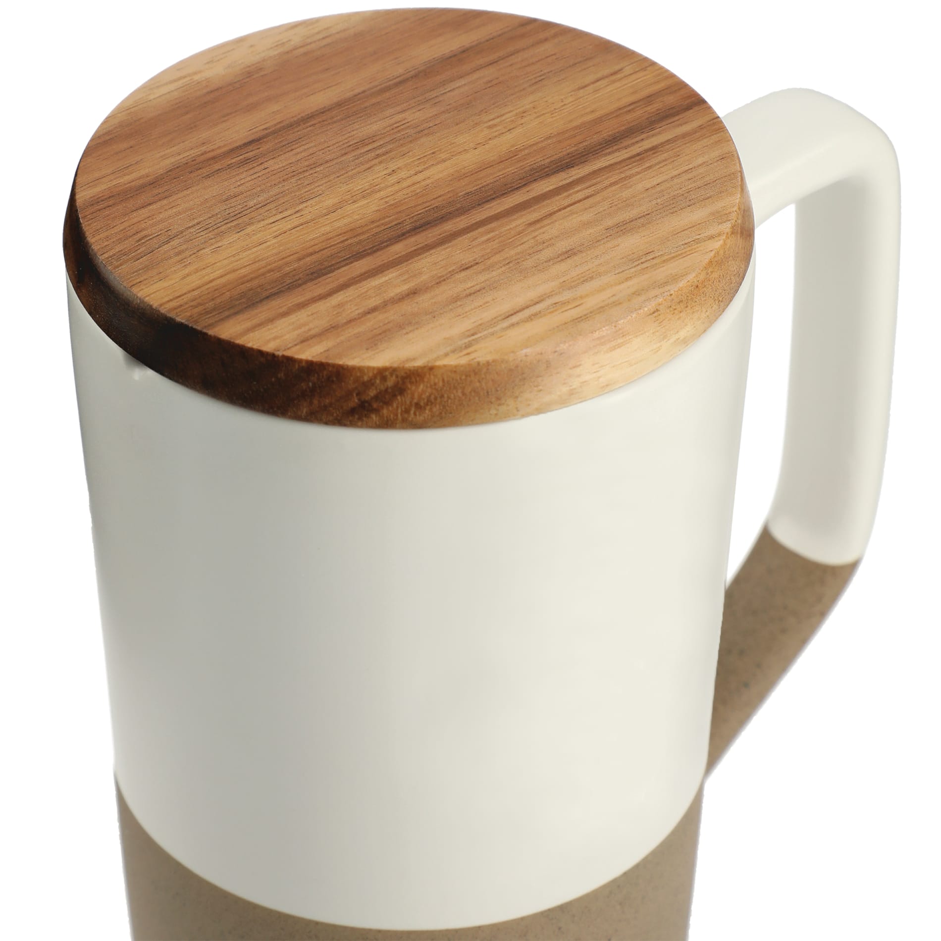 White Tahoe Tea & Coffee Ceramic Mug with Wood Lid 16oz plain