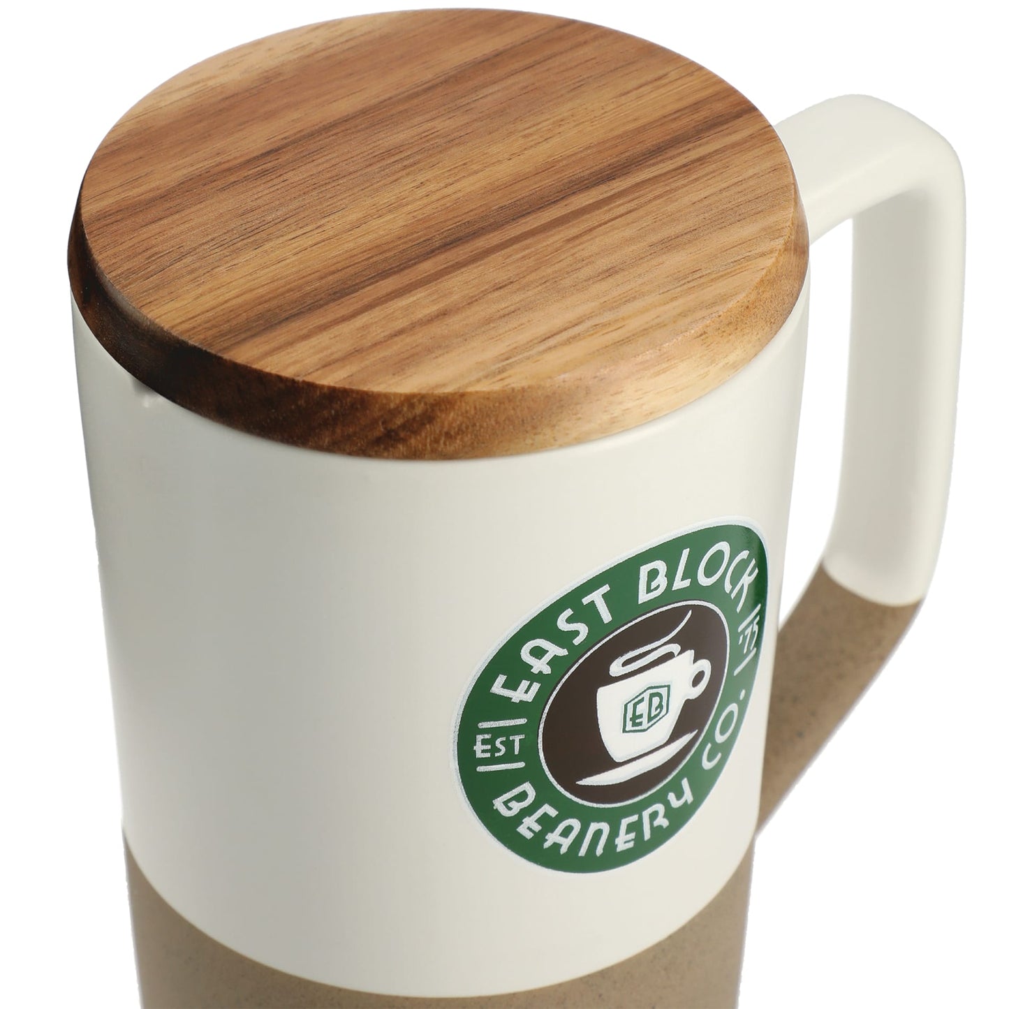 White Tahoe Tea & Coffee Ceramic Mug with Wood Lid 16oz